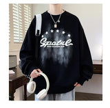 BONSIR  -  Young Style Spliced Sweatshirts Autumn Winter Fleece O-Neck Men's Clothing Loose Letter Printed Korean Basic Long Sleeve Hoodies