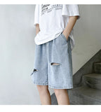 BONSIR  -  Summer Shorts Men's Ripped Streetwear Fashion Loose Jeans Hole Straight Wide Casual Soft Denim Shorts Male