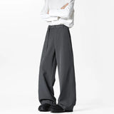 BONSIR  - Grey Belt Suit Pants Men Fashion Society Mens Black Dress Pants Korean Loose Wide Leg Pants Mens Office Formal Trousers M-3XL