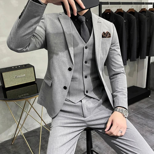 Bonsir Plus Size S-7XL Man Korean Slim Fit Custom Groom Business Casual Tuxedo Blazers Vest Pant Casual Wedding Social Tuxedo Dress