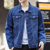 BONSIR  -  Spring and Autumn Men's Spliced Turn-down Colla Button Pocket Fashion Solid Color Loose Comfortable Long Sleeve Jackets