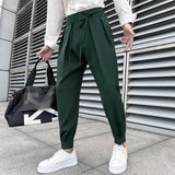 Bonsir Summer Elastic Waist Drape Suit Pants Men Business Office Casual Pants Male Fashion Loose Social Party Formal Trousers
