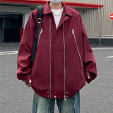 Bonsir American High Street Jacket Men's Spring and Autumn New Item Solid Lapel Loose Collar Zipper Long Sleeved Jacket