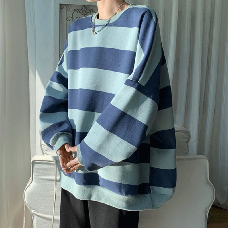 BONSIR  -  Men Women Classic Striped Hoodies Couple O-neck Loose Sweatshirt Spring Autumn Male Hip Hop Streetwear Casual Trend Pullovers