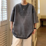 BONSIR  -  Summer Letter Foming Printing Suede T-Shirt Men 2024 Mens Hip Hop T-Shirts Streetwear Round Neck Tshirt Loose Casual Unisex Tops