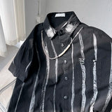 Bonsir Men's Casual Striped Printed Shirt Short Sleeve Single Breasted Turn-down Collar Shirt Men Clothing Chemise Homme Camisas