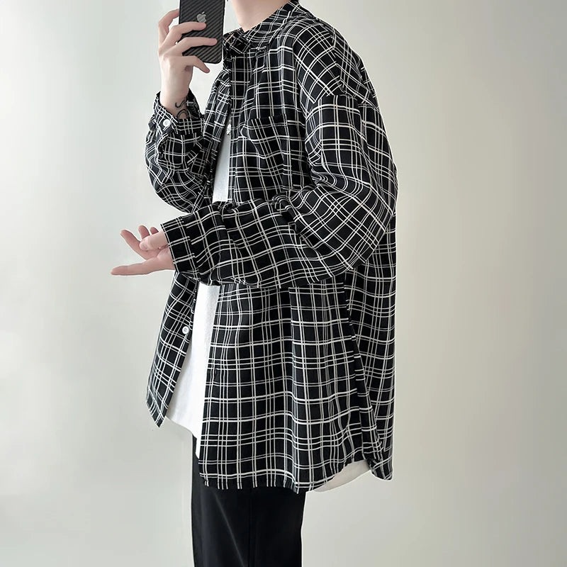 Bonsir 4 Colors Plaid Men Blouses Harajuku Checked Shirts Men High Quality Autumn New Oversize Streetwear Retro Men's Handsome Shirt