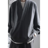 BONSIR  -  new graphite gray chic V-neck sweatshirt, bristle plus fleece raglan sweatshirt jacket