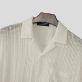 BONSIR  -  Men Shirt Lapel Short Sleeve Summer Loose Casual Tops Streetwear Shirts 2025 Patchwork See Through Stylish Men Clothing
