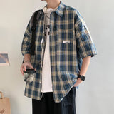 BONSIR  -  Y2k Streetwear Plaid Men Shirts Summer Fashion Chemise Homme Fashion Mens Checkered Shirts Short Sleeve Men Blouse