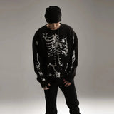 Bonsir Men Sweater Dark Skeleton Jacquard Imitation Cashmere Sweater Autumn Streetwear Warm Casual Long Sleeve Tops Men'S Clothing