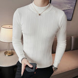 Bonsir Plus Size 4XL-M Autumn Winter Half Turtleneck Stripe Sweater Men Elastic Knitting Pullover Korean Slim Solid Tight Sweater Tops