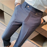 Bonsir Autumn New Solid Straight Casual Pant Men's Simple Versatile Business Social Trousers Formal Office Slim Fit Suit Pants