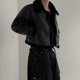 Bonsir Leather and fur one-piece cotton jacket men's winter Korean version loose lambskin motorcycle leather jacket