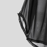 BONSIR  -  Men T Shirt Mesh Patchwork See Through V Neck Half Sleeve Male Tee Tops Streetwear Sexy Oversize Fashion Men Clothing
