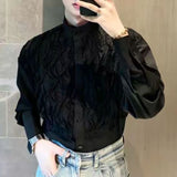 Bonsir Mens Fake Two-Piece Pleated Casual Shirt 2024 New Autumn Genderless Fashion Temperament French Elegant Long-Sleeved Shirt Unisex