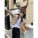 BONSIR  -  retro color-blocking lapel jacket men's autumn new versatile loose casual shoulder pad workwear short jacket top