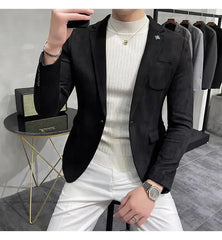 Bonsir Autumn Winter Velvet Blazers Jacket Men Business Slim Fit Casual Suit Coat High Quality Deerskin Fashion Men Suit Jacket