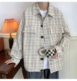 BONSIR  -  Casual Plaid Young Style Jackets Men's Clothing Loose Turn-down Collar Spring Autumn Long Sleeve Korean Single-breasted Coats