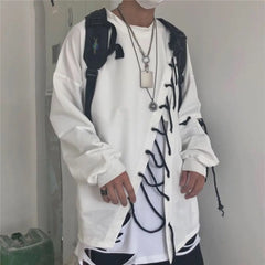 Bonsir 2024 New Mans Japanese Fashion Men's Street Style Lace Hoodie Punk Loose Fit Pullover Designer Colorful Hip Hop Sweatshirts