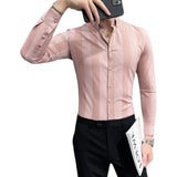 Bonsir Spring Highend Striped Long Sleeved Shirt Men Korean Slim Fit Business Dress Shirt Men Streetwear Social Party Shirt M-4XL
