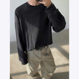 BONSIR  -  Spring Cotton Long Sleeved T-shirt Men Black White Casual T Shirt Men Streetwear Korean Loose Round Neck T Shirt Mens Top M-3XL