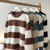 BONSIR  -  Thicken Striped Pullovers Men Autumn Winter Sweater Pullover Knit Sweatshirt Casual Tops Round Neck Long Sleeve Bottoming Shirt