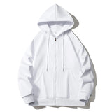 BONSIR  -  Loose casual American BF hoodie jacket light gray simple solid color cardigan trendy men's autumn new style