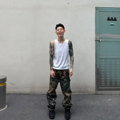 Bonsir Y2K Fashion Branching Pattern Baggy Stacked Cargo Pants Men Clothes Camouflage Hip Hop Long Trousers