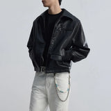 Bonsir Mens Pu Leather Motorcycle Short Slim Casual Pu Jacket Spring Streetwear Fashion Grunge Campus Jacket Old Money Men'S Wear
