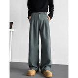 BONSIR  -  Grey Black Suit Pants Men Fashion Society Mens Dress Pants Korean Loose Straight Pants Mens Office Formal Trousers Plus Size