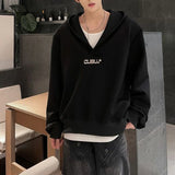 BONSIR  -  Spring and Autumn Heavy Shoulder Pad V-Neck Hooded Sweatshirt Unisex Korean Fashion Brand High-end Short Y2K Hoodie Men