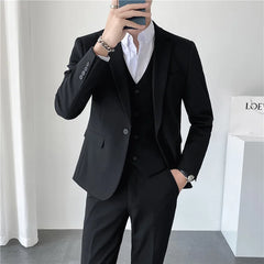 Bonsir Men Suit 3 Pieces Solid Color Slim Fitting For Business Leisure Commercial Wedding And Banquet Dresses Jacket Vest With Pants