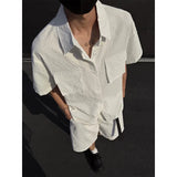 BONSIR  -  Men Relaxed Summer Outfit Set  Short-Sleeve Button-Up Shirt  Matching Shorts Two-Pocket Casual Comfort  Beach Travel Daily Wear