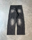 Bonsir American Hip Hop High Street Streetwear Heavy Industry Jeans Striped Washed Wide Leg Pants Retro Distressed Straight Leg Pants