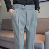Bonsir High Quality Business Casual Draped High-waist Trousers Men Stripes Formal Pants Male Formal Office Social Suit Pants