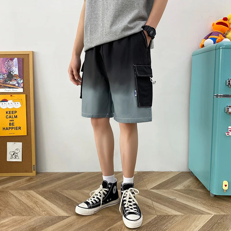 BONSIR  -  Men's Gradient Straight Shorts Summer New Fashion Loose Short Pants Male Streetwear Casual Shorts Green/Yellow/Blue/salmon pink