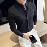 Bonsir New Fashion Stand Collar Solid Slim Fit Shirts Mens Casual Luxury Long Sleeve Party Wedding Business Dress Shirts