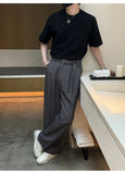 BONSIR  -  New Fashion Four Seasons Men's High Quality Suits Pants Korean Style Loose Straight  Leg Grey Trousers Male Trendy Streetwear