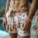 BONSIR  -  Fashion Men Beach Vacation Shorts Vintage Printing Waistband Male Shorts Pants Lightweight Fitness Breathable Sport Shorts