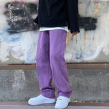 Bonsir New Men's Streetwear Purple Green Jeans Fashion High Street Baggy Y2k Wide Leg Denim Pants Male Fall Full Length Pants