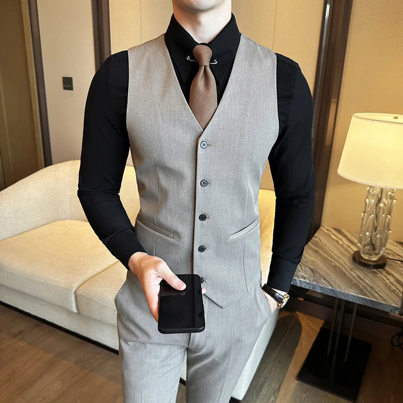 Bonsir ( Vest + Pants) Men Luxury High Quality Business Suit Vest 2 pieces Formal Groom Wedding Dress Vest Set Fashion Club Clothing