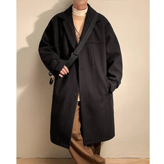 Bonsir Fashion Winter Thick Woolen Coat Men Warm 3-color Oversize Long Woolen Coat Men Korean Loose Woolen Trench Coat Mens Overcoat