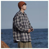 BONSIR  -  American retro plaid shirt men's autumn and winter thickened and fleece warm, trendy loose and casual long-sleeved shirt jacket