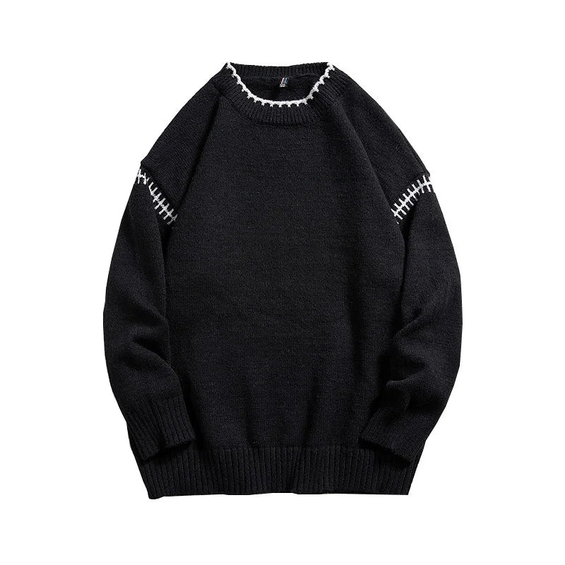 Bonsir Men's Knit Pullovers Sweaters and Jumpers Vintage Retro Sweater Knitted Pullover Men Korean Streetwear Hip Hop Spliced