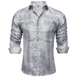 BONSIR  -  Mens Formal Blouse Paisley Long Sleeve Shirts Wedding Casual Style Lapel Neckline Polyester Fabric Regular Fit