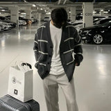 BONSIR  -  Trendy Cardigan Men's Korean Version British Checkered Striped Sweater Men's V-neck Sweater Jacket
