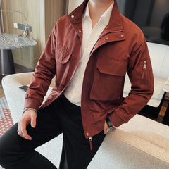 Bonsir Fashion New Stand Collar Jacket for Men Large Pocket Zipper Casual Business Jackets Social Streetwear Outwear Coats