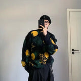 BONSIR  -  Korean style knitted pullover sweater men's trendy pineapple jacquard round neck top casual loose lazy style men's clothing