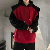Bonsir Mens Hoodies Contrast Color Stitching Shoulder Pad Sweatshirt Autumn Streetwear Fashion Campus Long Sleeve Tops Men'S Clothing